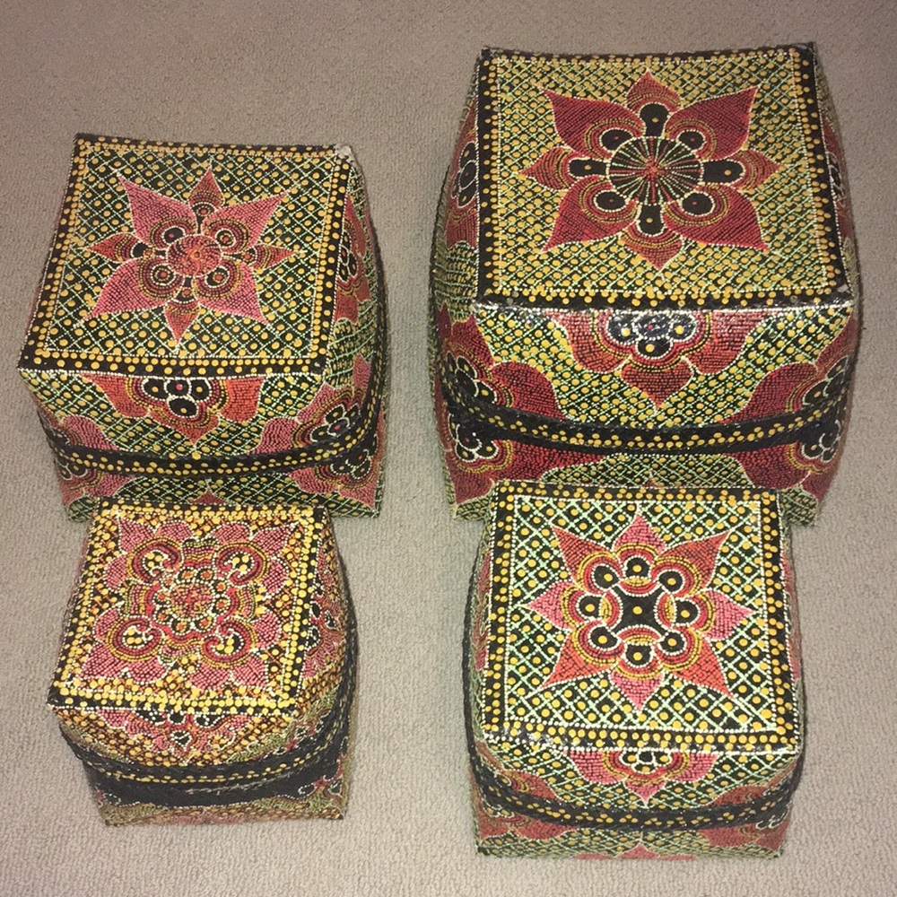 African Hand painted woven storage boxes